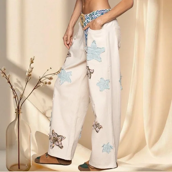 POL Cream OATMILK Star Patch Pants - Picture 4 of 7